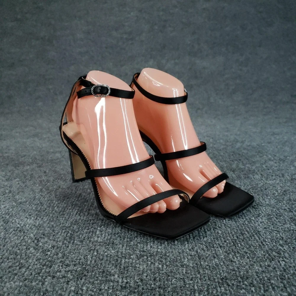 J.CREW Shoes Womens Size 9 Black Strappy‎ Leather Polyester Block Heel BP333